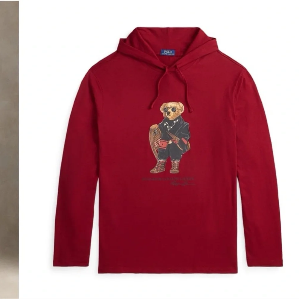 Polo by Ralph Lauren Red Bear Graphic Hooded Long-Sleeve Shirt